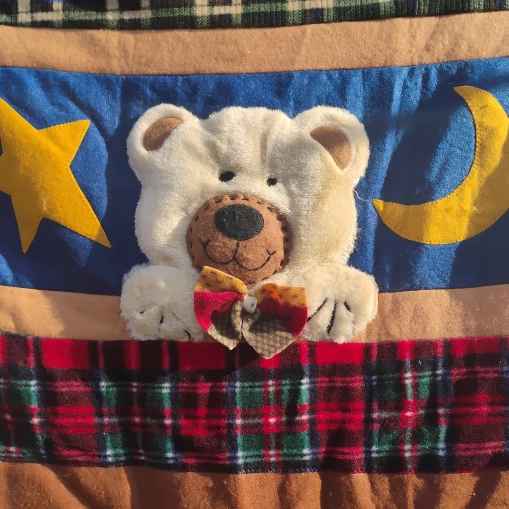 Bear Creations HTF Design3D Plush Quilted Patchwork Teddy Bears Throw Size 49x60